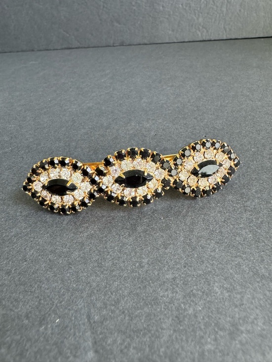 Vintage Rhinestone Hair Clip Large Barrette Gold Tone Prom Formal Made In France main image 7